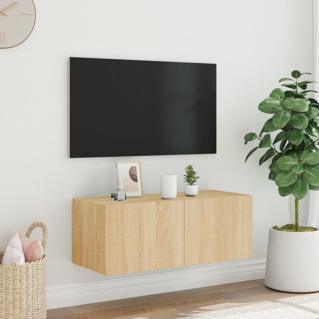 Meuble TV mural avec lumières LED chêne sonoma 80x35x31 cm - XIOS