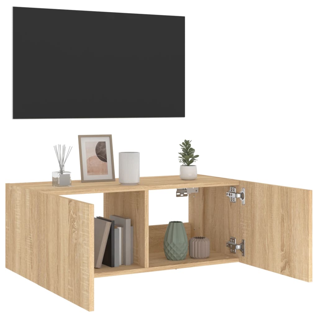 Meuble TV mural avec lumières LED chêne sonoma 80x35x31 cm - XIOS