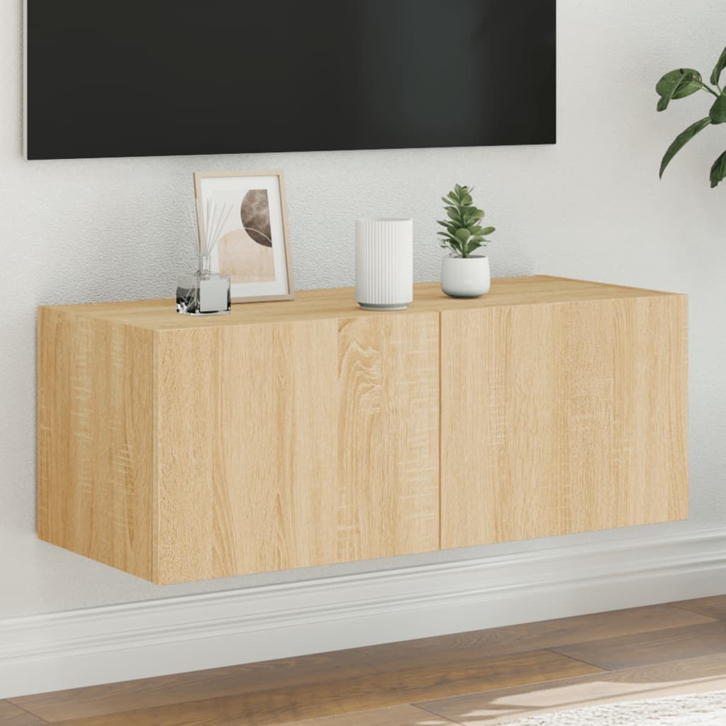 Meuble TV mural avec lumières LED chêne sonoma 80x35x31 cm - XIOS
