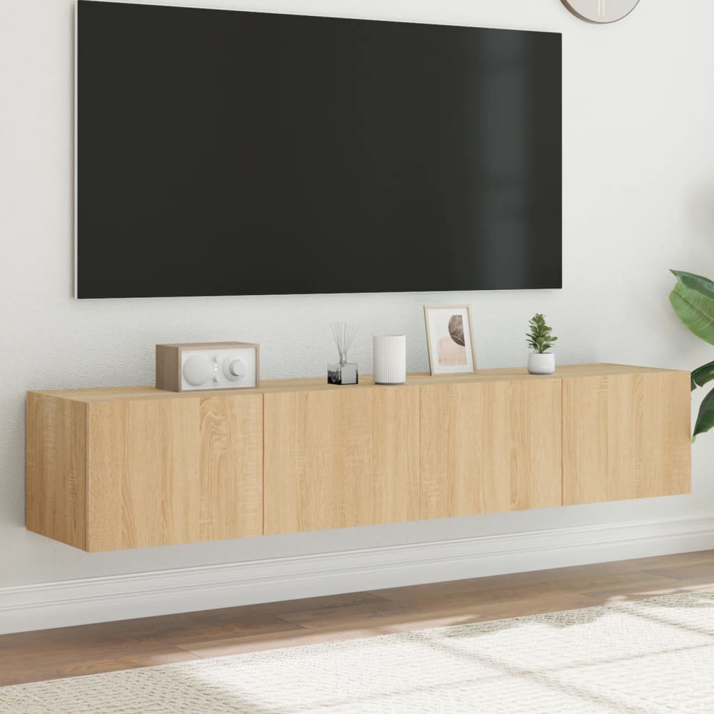 Meubles TV muraux lumières LED 2 pcs chêne sonoma 80x35x31 cm Meubles TV vidaXL   