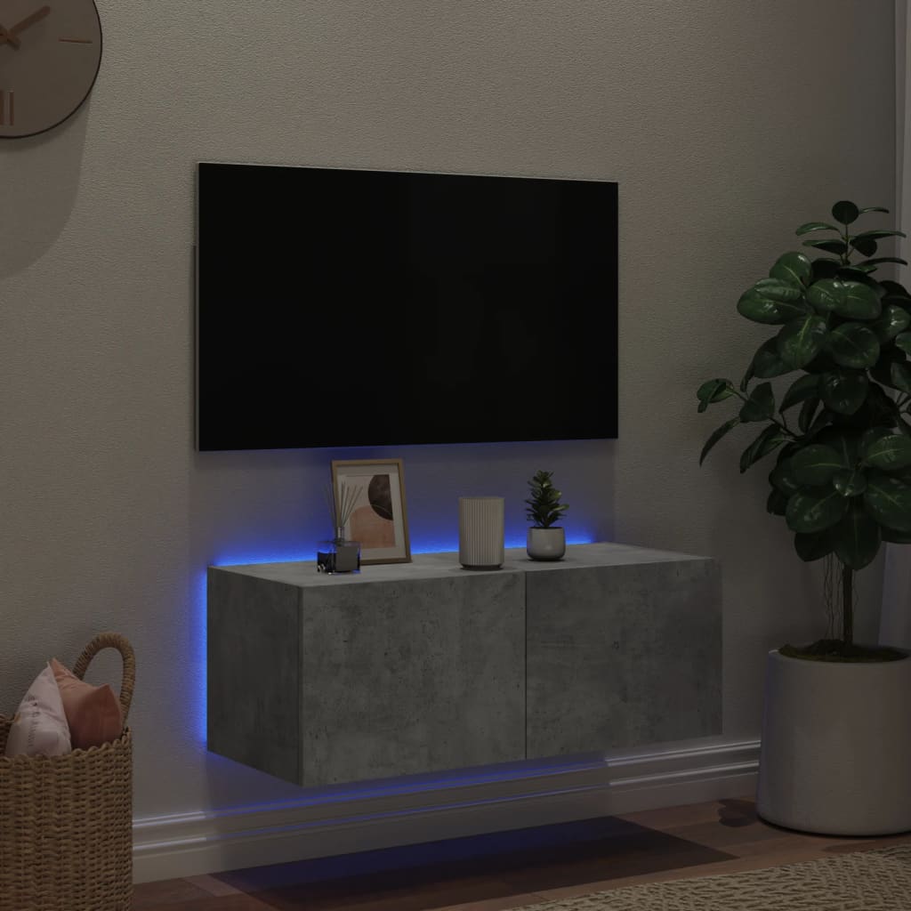 Meuble TV mural avec lumières LED gris béton 80x35x31 cm - XIOS