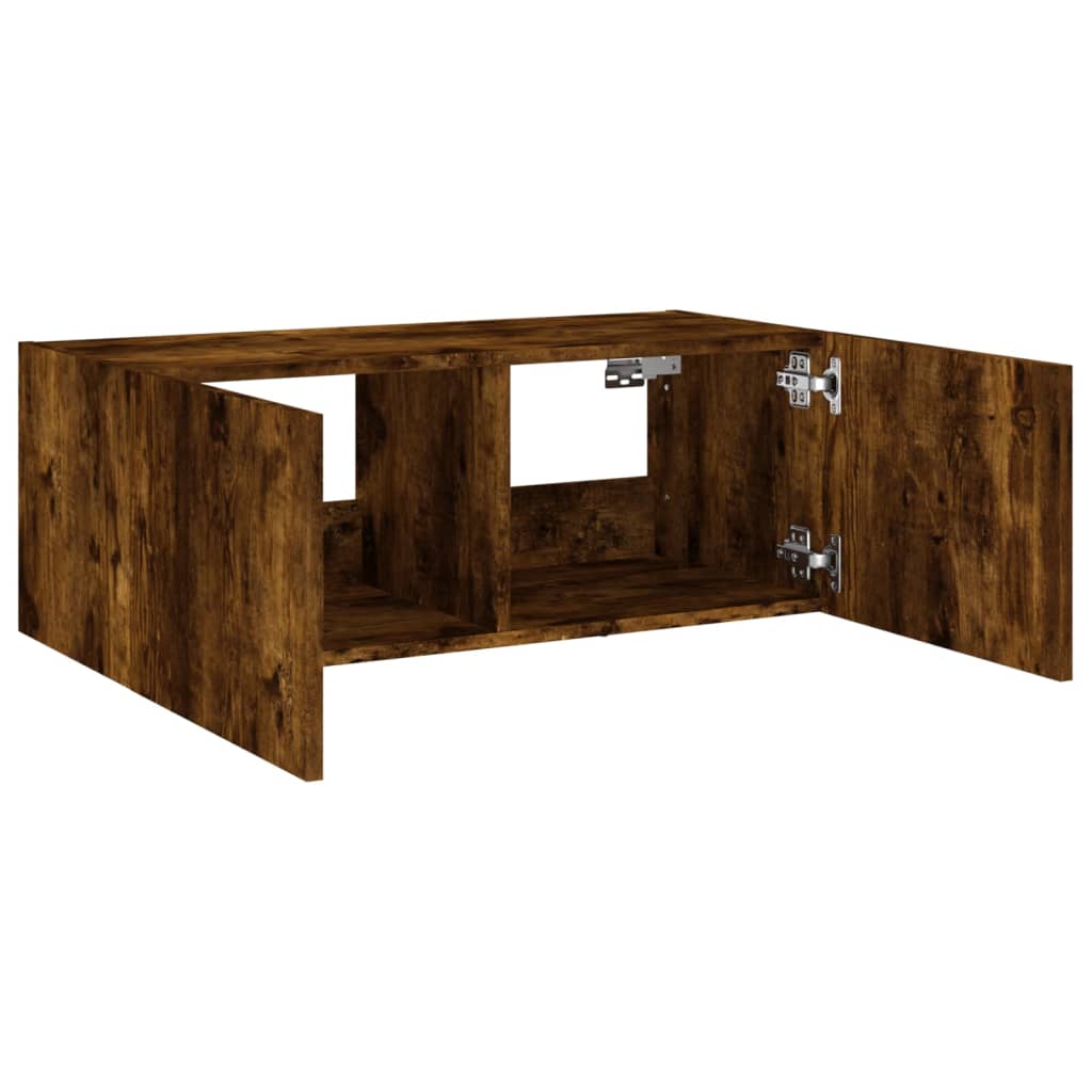 Meuble TV mural avec lumières LED chêne fumé 80x35x31 cm - XIOS