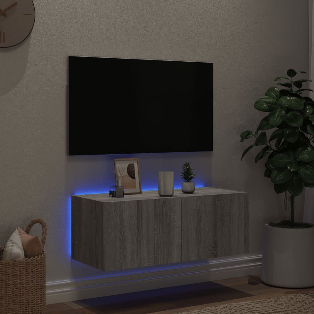 Meuble TV mural avec lumières LED sonoma gris 80x35x31 cm - XIOS