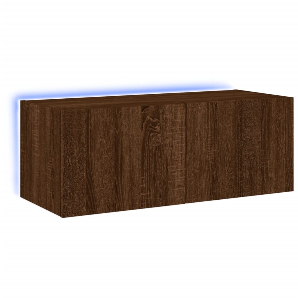 Meuble TV mural avec lumières LED chêne marron 80x35x31 cm - XIOS