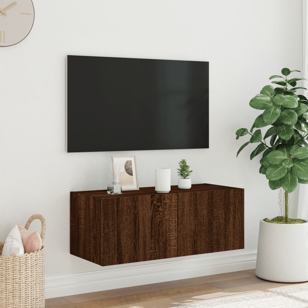 Meuble TV mural avec lumières LED chêne marron 80x35x31 cm - XIOS