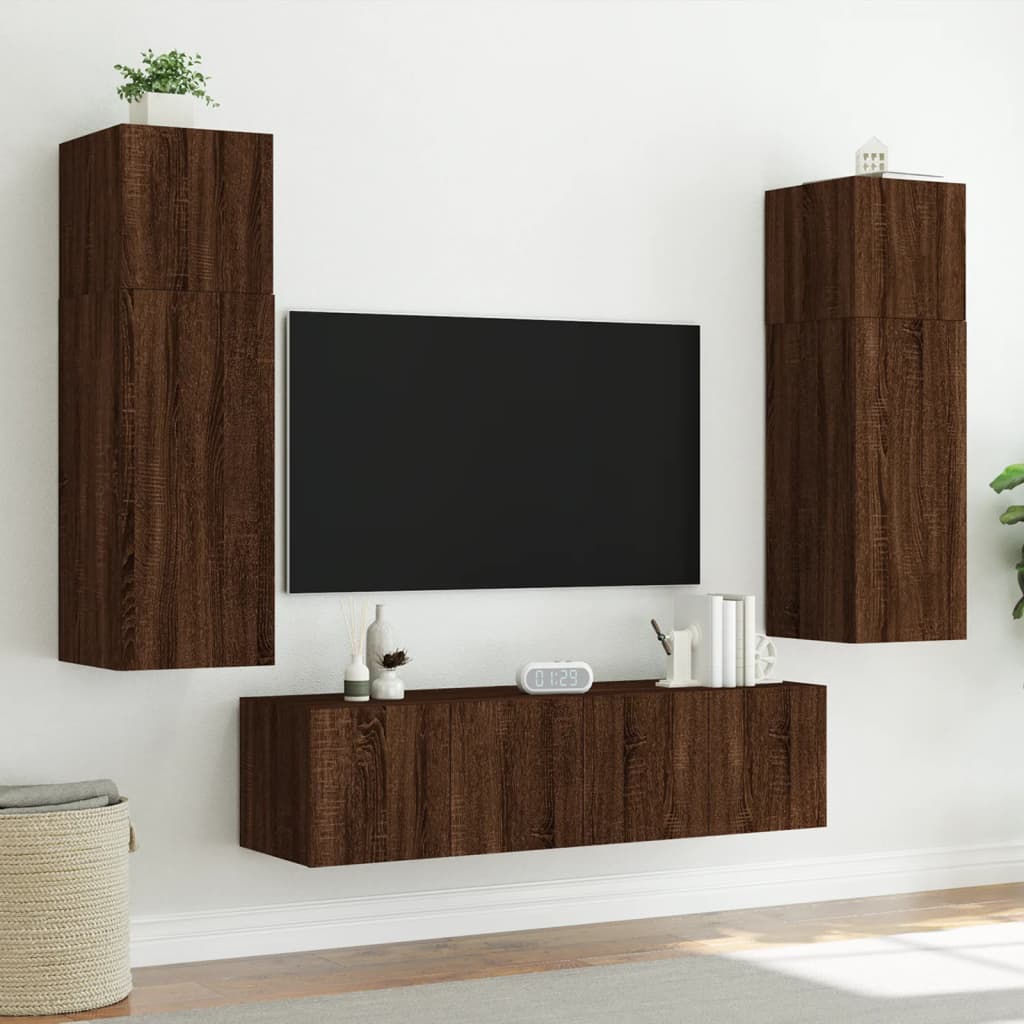 Meuble TV mural avec lumières LED chêne marron 80x35x31 cm - XIOS