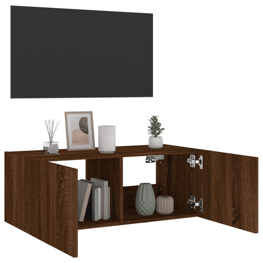 Meuble TV mural avec lumières LED chêne marron 80x35x31 cm - XIOS