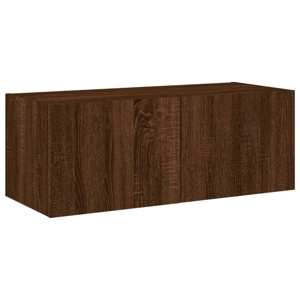 Meuble TV mural avec lumières LED chêne marron 80x35x31 cm - XIOS
