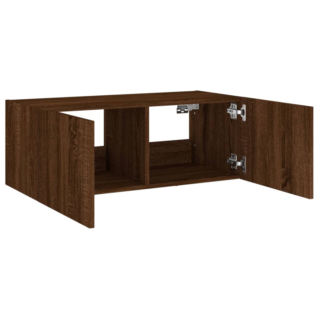 Meuble TV mural avec lumières LED chêne marron 80x35x31 cm - XIOS