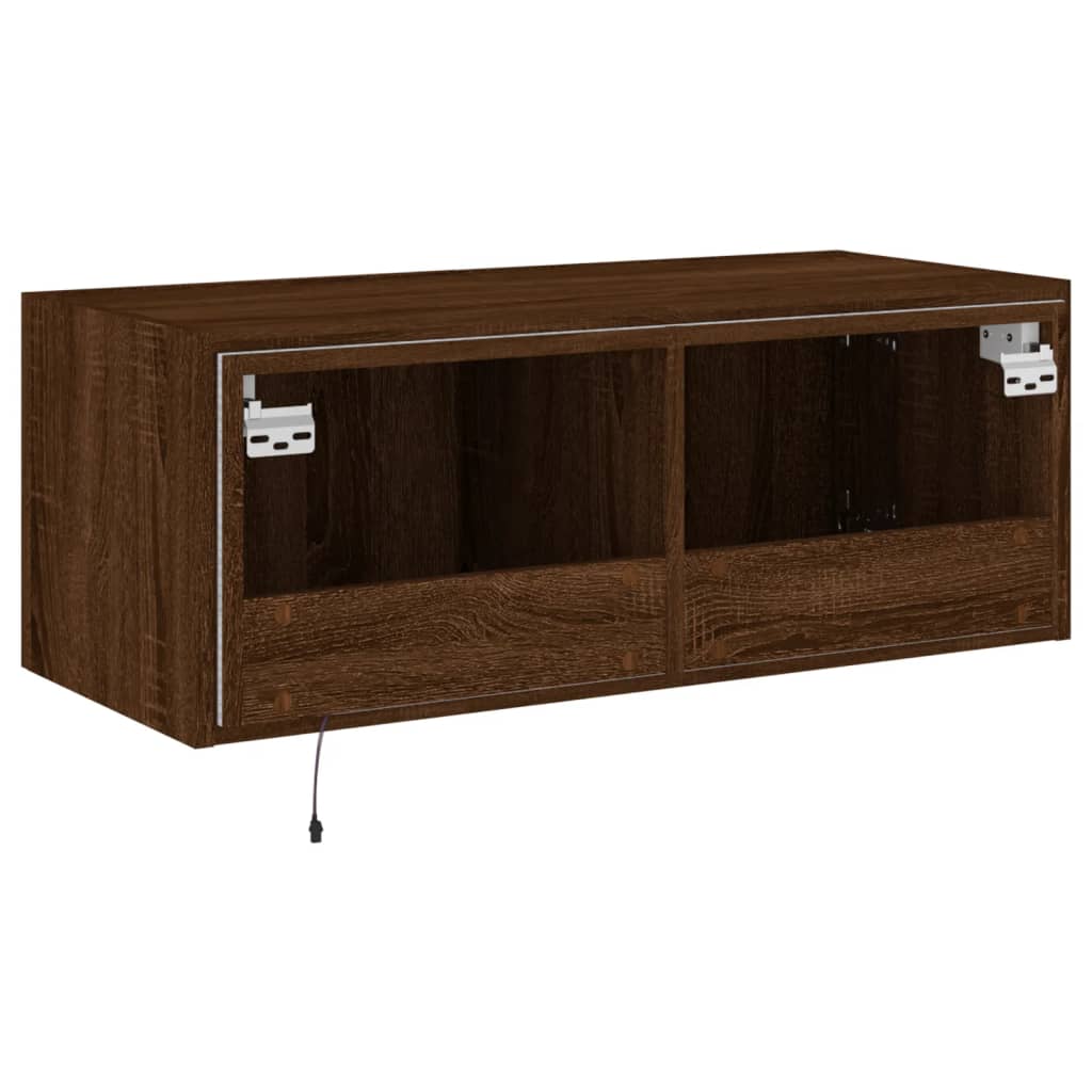 Meuble TV mural avec lumières LED chêne marron 80x35x31 cm - XIOS