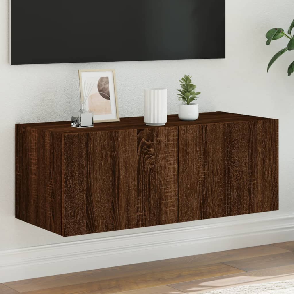 Meuble TV mural avec lumières LED chêne marron 80x35x31 cm - XIOS