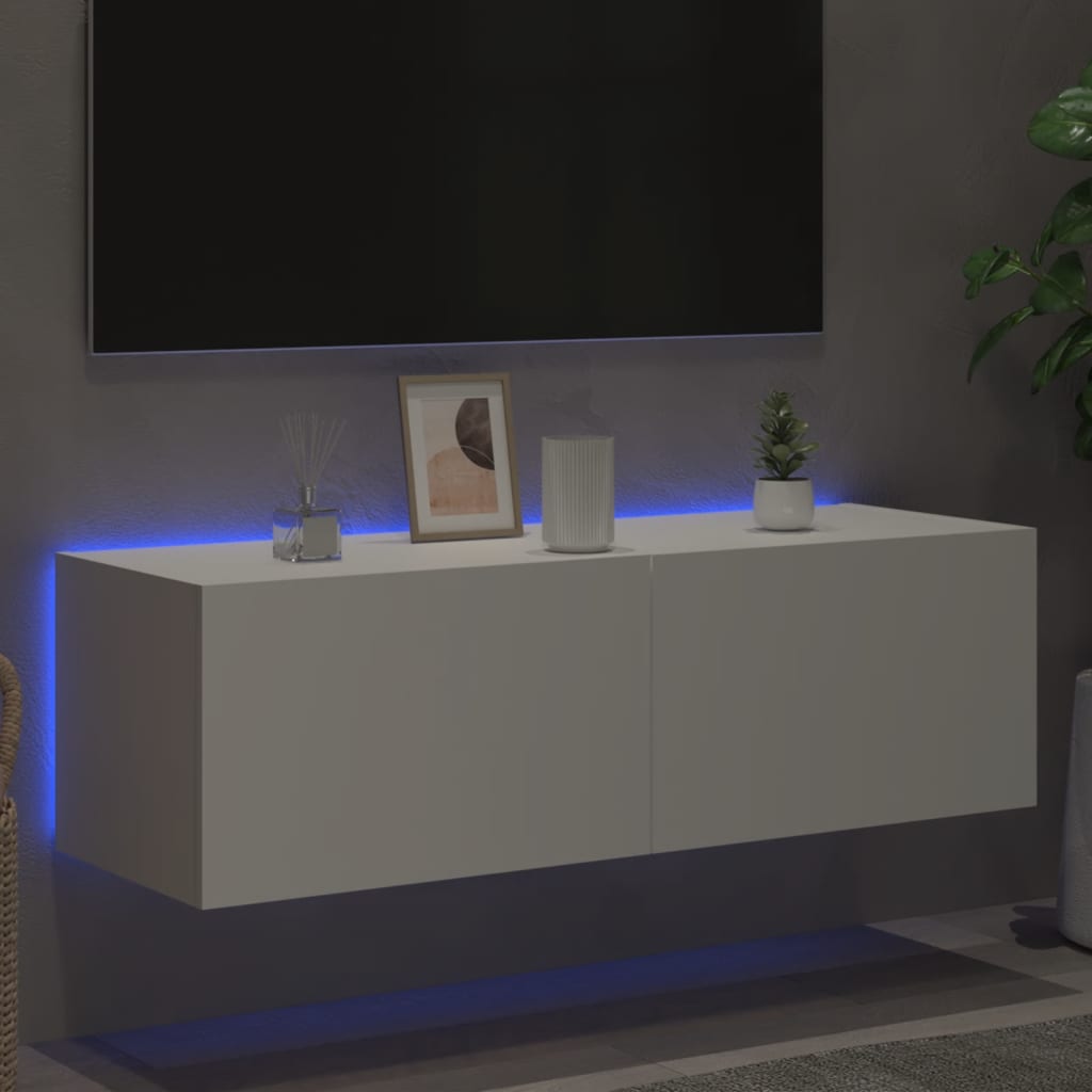 Meuble TV mural avec lumières LED blanc 100x35x31 cm - XIOS