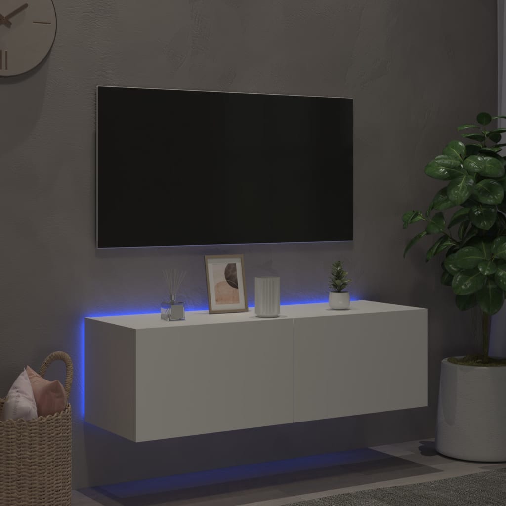 Meuble TV mural avec lumières LED blanc 100x35x31 cm - XIOS