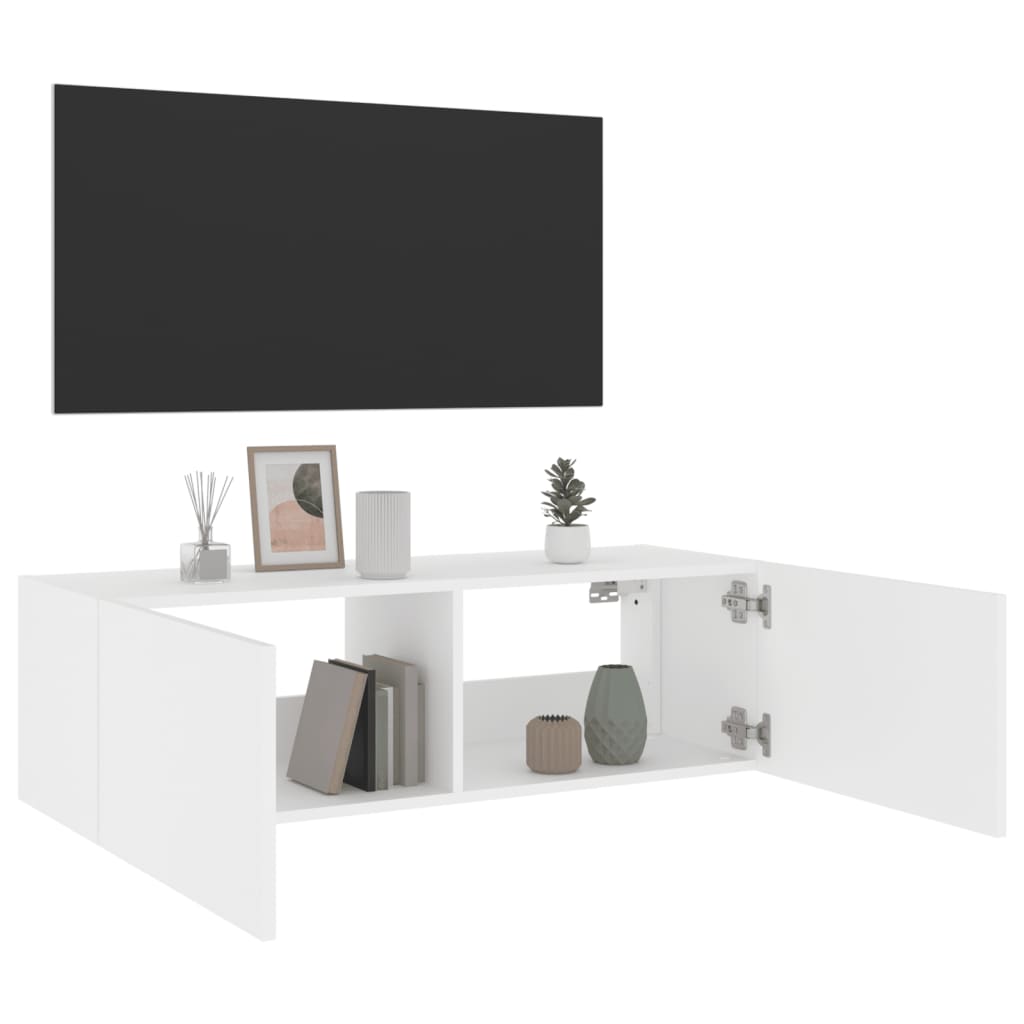 Meuble TV mural avec lumières LED blanc 100x35x31 cm - XIOS