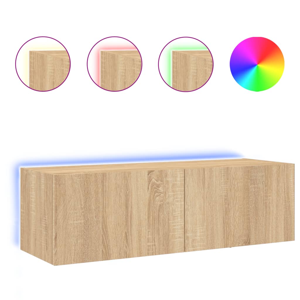 Meuble TV mural avec lumières LED chêne sonoma 100x35x31 cm - XIOS
