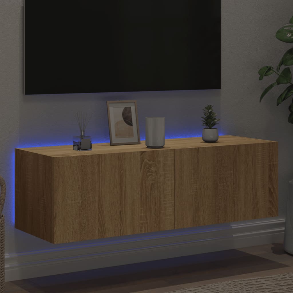 Meuble TV mural avec lumières LED chêne sonoma 100x35x31 cm - XIOS