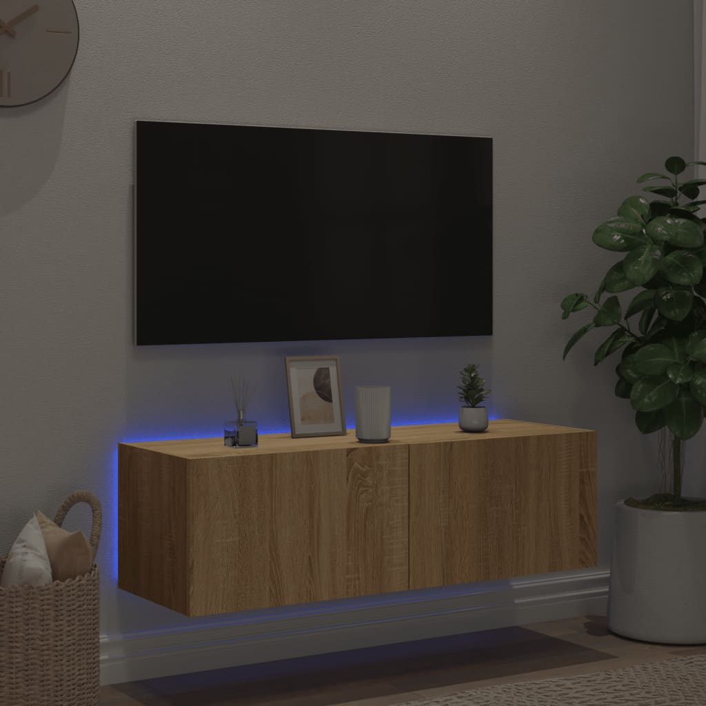 Meuble TV mural avec lumières LED chêne sonoma 100x35x31 cm - XIOS