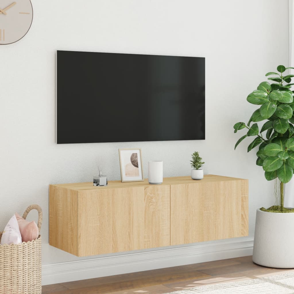 Meuble TV mural avec lumières LED chêne sonoma 100x35x31 cm - XIOS