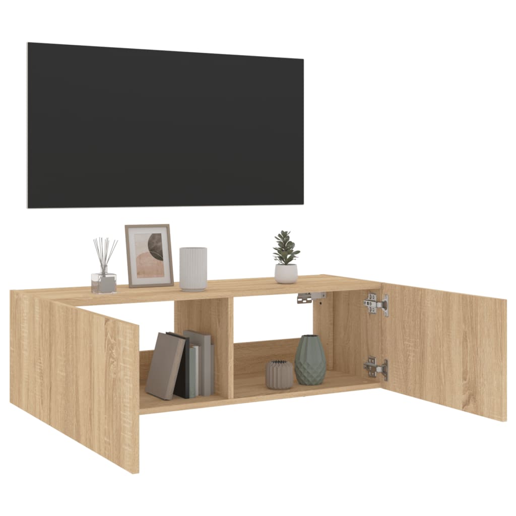 Meuble TV mural avec lumières LED chêne sonoma 100x35x31 cm - XIOS