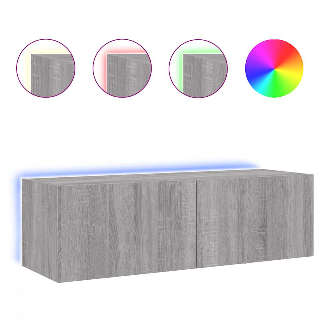 Meuble TV mural avec lumières LED sonoma gris 100x35x31 cm - XIOS