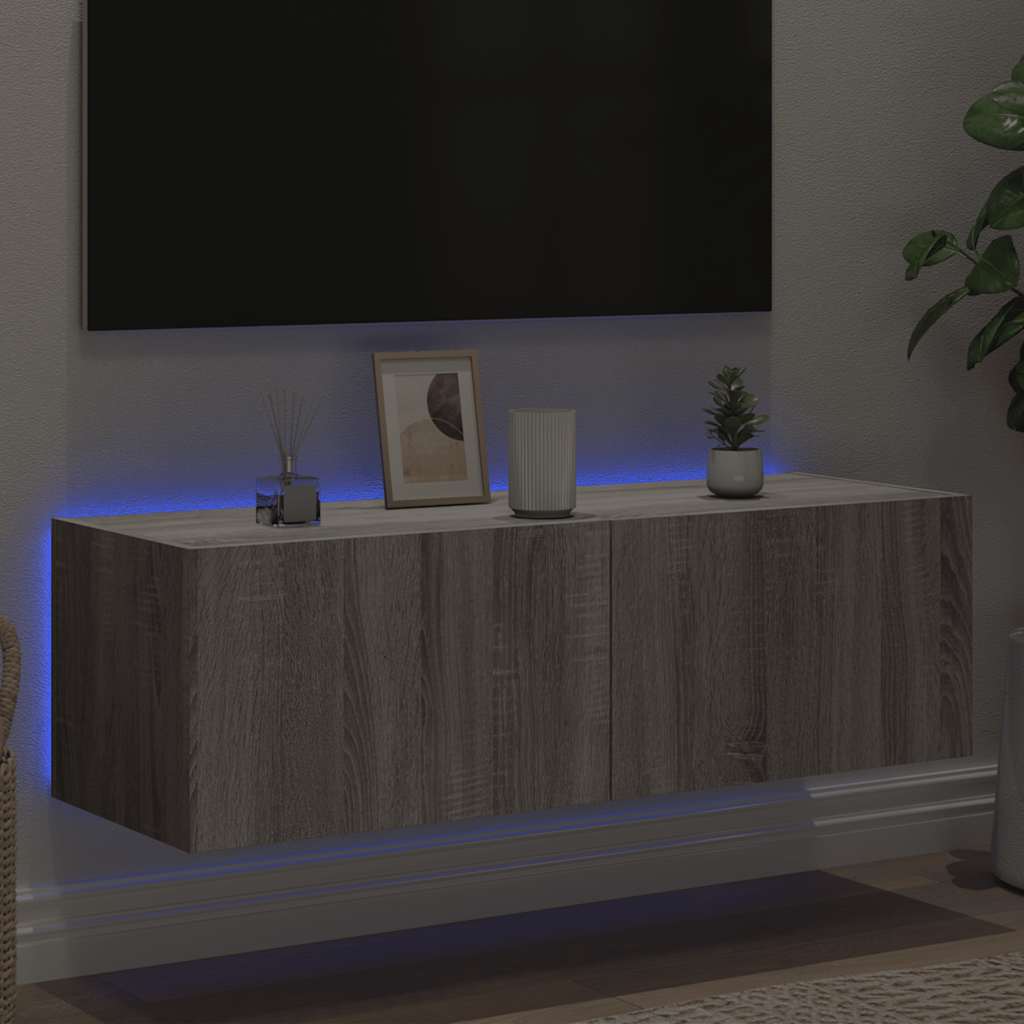 Meuble TV mural avec lumières LED sonoma gris 100x35x31 cm - XIOS