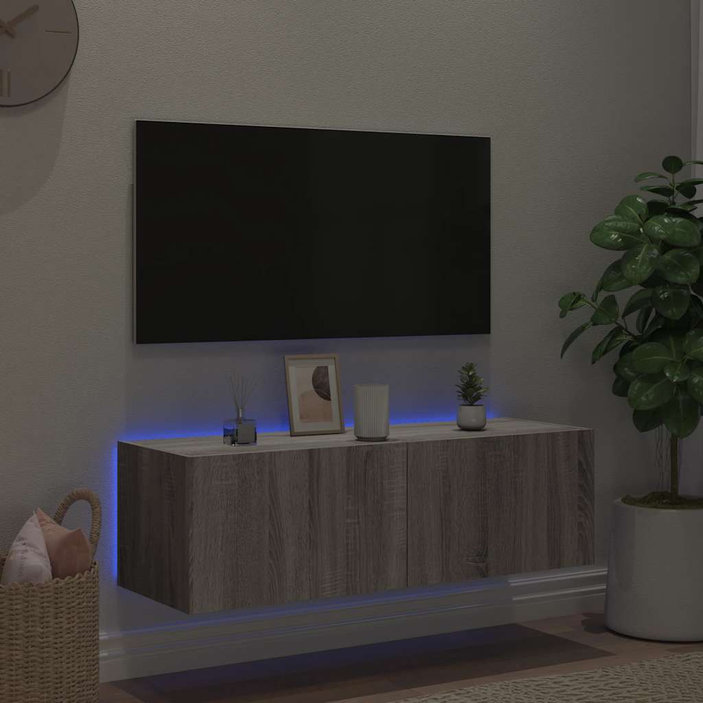 Meuble TV mural avec lumières LED sonoma gris 100x35x31 cm - XIOS