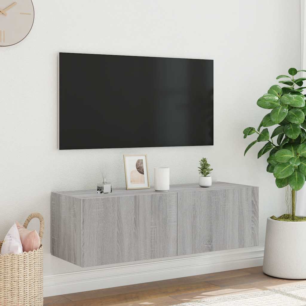 Meuble TV mural avec lumières LED sonoma gris 100x35x31 cm - XIOS