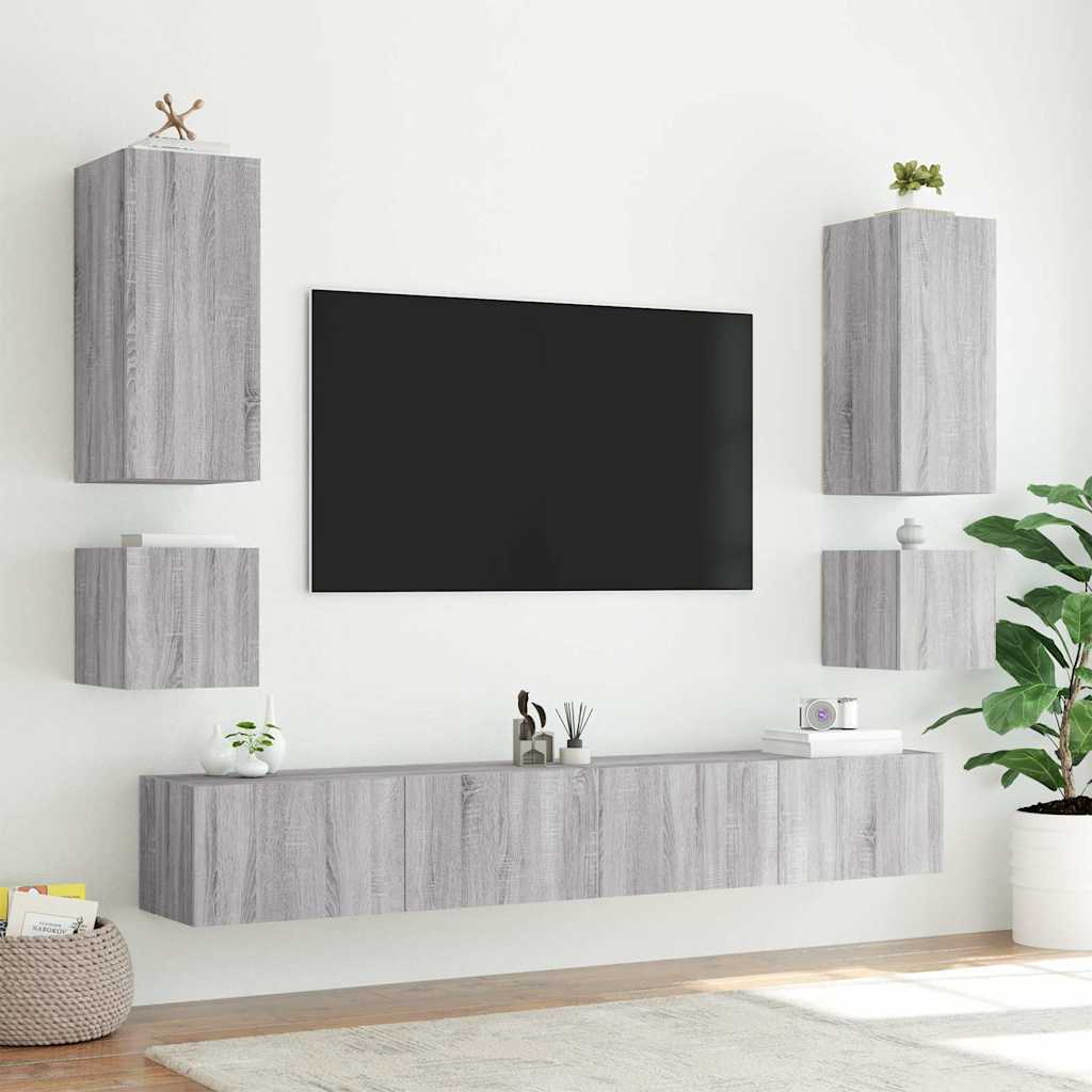 Meuble TV mural avec lumières LED sonoma gris 100x35x31 cm - XIOS