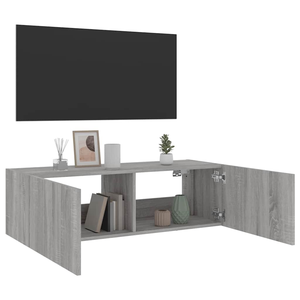 Meuble TV mural avec lumières LED sonoma gris 100x35x31 cm - XIOS