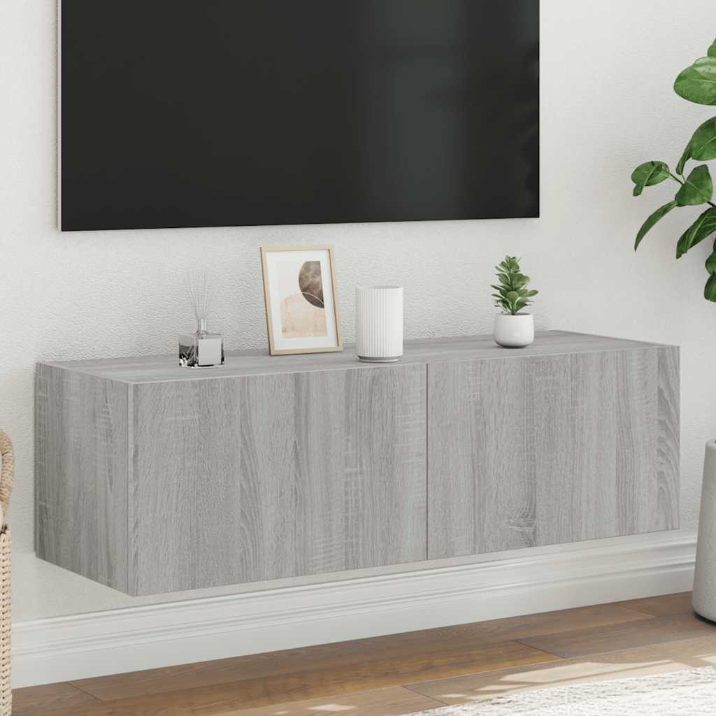 Meuble TV mural avec lumières LED sonoma gris 100x35x31 cm - XIOS