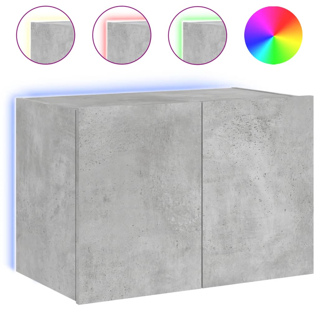 Meuble TV mural avec lumières LED gris béton 60x35x41 cm - XIOS
