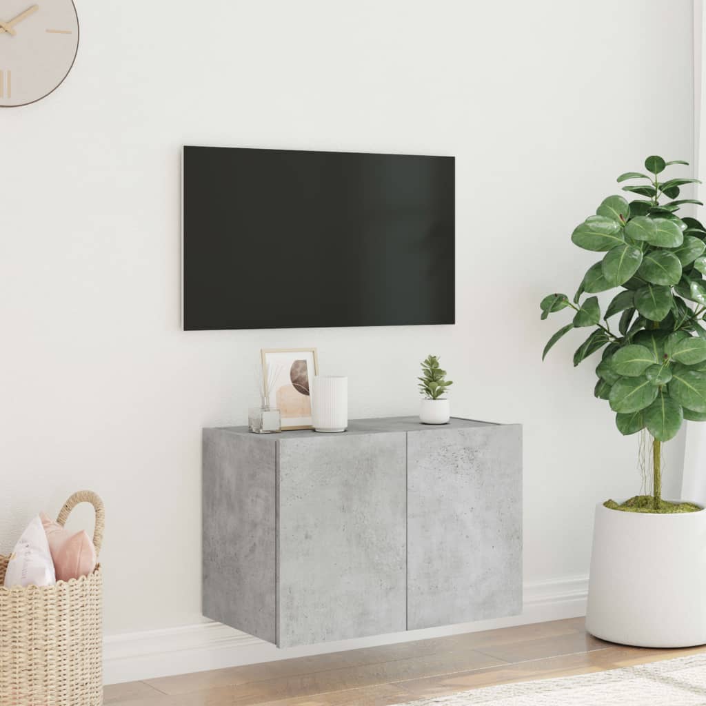 Meuble TV mural avec lumières LED gris béton 60x35x41 cm - XIOS
