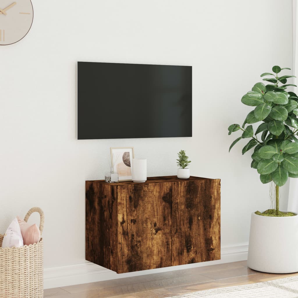 Meuble TV mural avec lumières LED chêne fumé 60x35x41 cm - XIOS