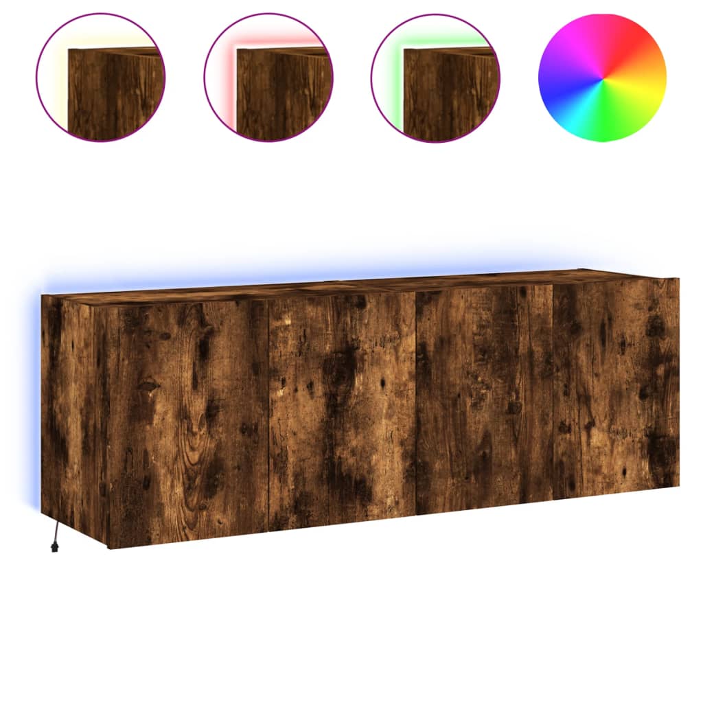 Meubles TV muraux et lumières LED 2pcs chêne fumé 60x35x41 cm - XIOS