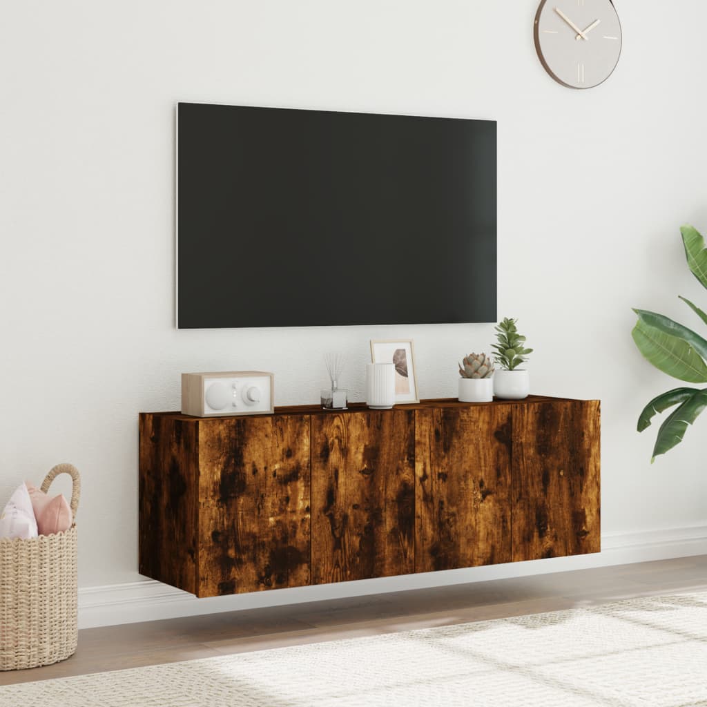 Meubles TV muraux et lumières LED 2pcs chêne fumé 60x35x41 cm - XIOS