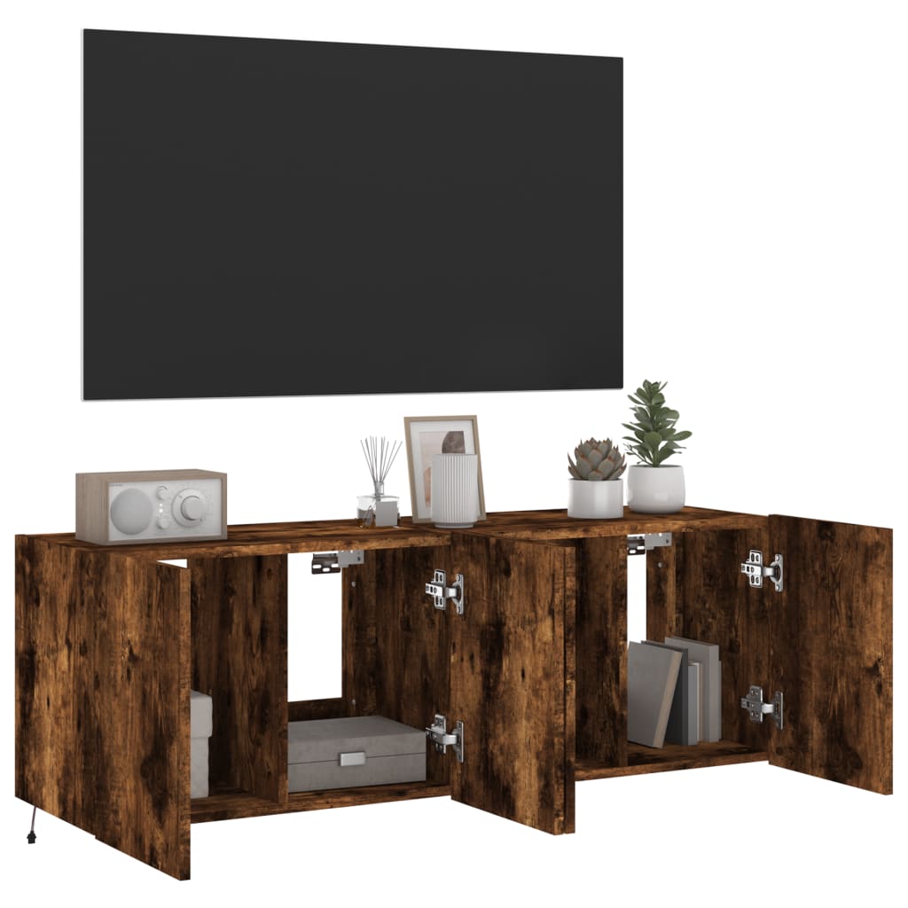 Meubles TV muraux et lumières LED 2pcs chêne fumé 60x35x41 cm - XIOS