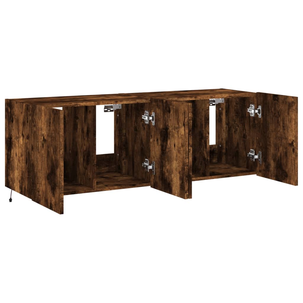 Meubles TV muraux et lumières LED 2pcs chêne fumé 60x35x41 cm - XIOS