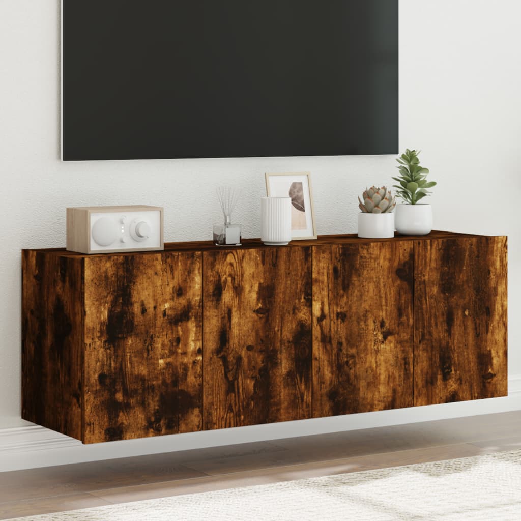 Meubles TV muraux et lumières LED 2pcs chêne fumé 60x35x41 cm - XIOS