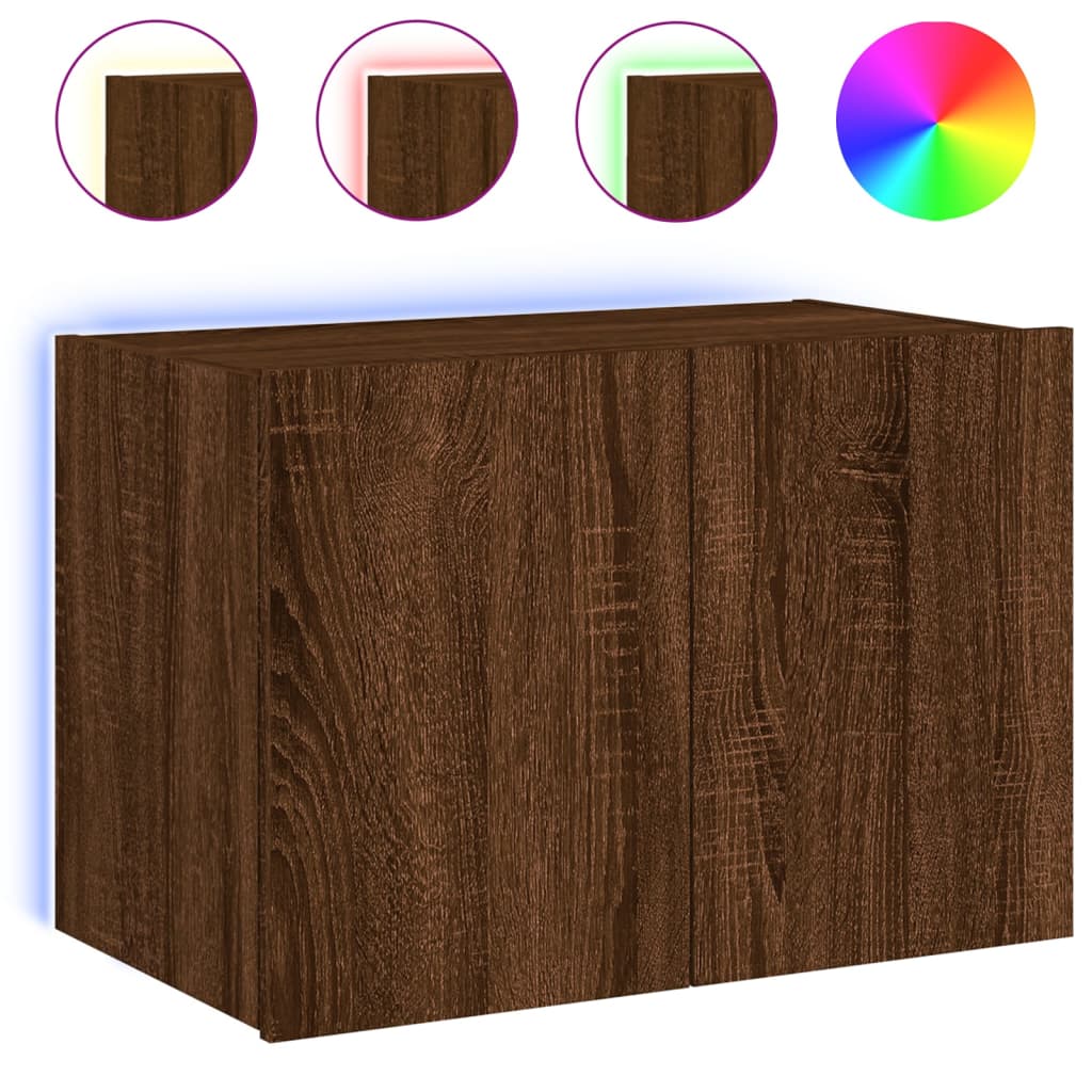 Meuble TV mural avec lumières LED chêne marron 60x35x41 cm - XIOS