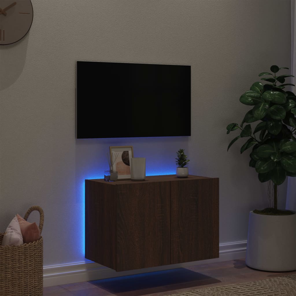 Meuble TV mural avec lumières LED chêne marron 60x35x41 cm - XIOS