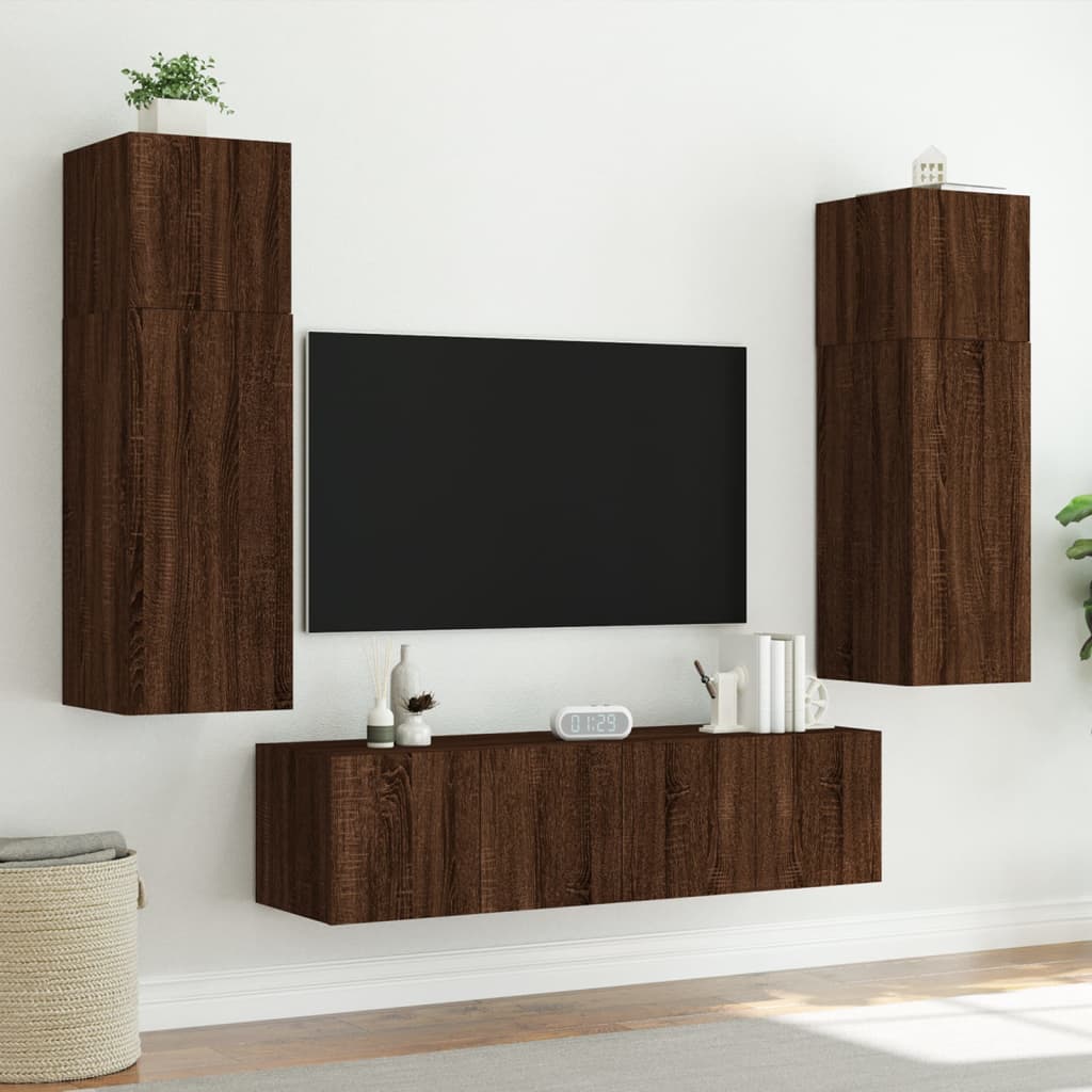 Meuble TV mural avec lumières LED chêne marron 60x35x41 cm - XIOS