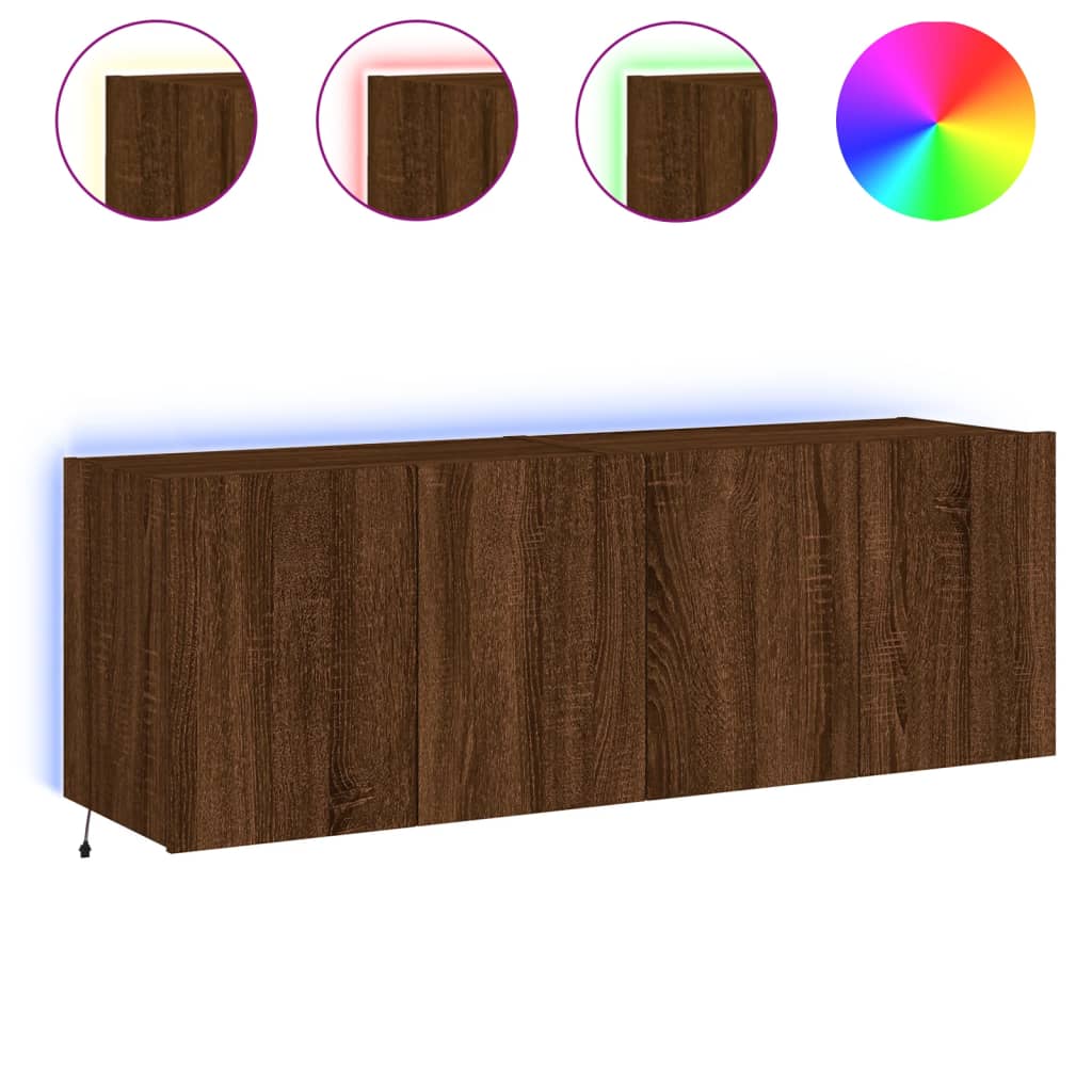 Meubles TV muraux lumières LED 2 pcs chêne marron 60x35x41 cm - XIOS