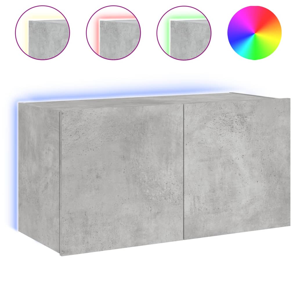 Meuble TV mural avec lumières LED gris béton 80x35x41 cm - XIOS
