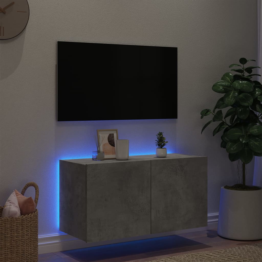 Meuble TV mural avec lumières LED gris béton 80x35x41 cm - XIOS