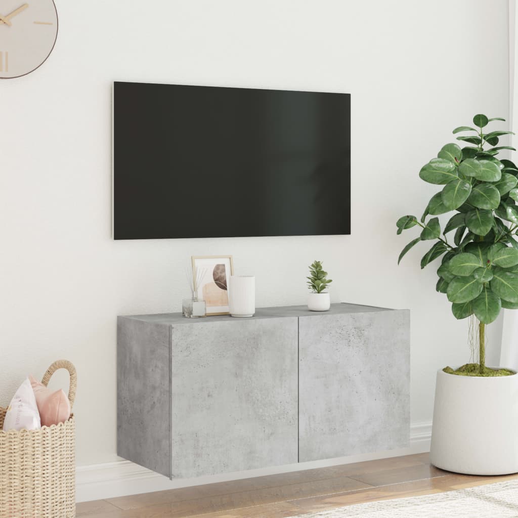 Meuble TV mural avec lumières LED gris béton 80x35x41 cm - XIOS