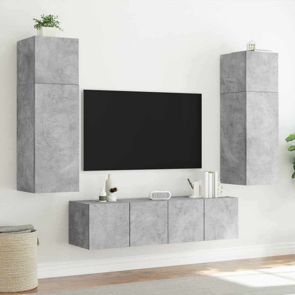 Meuble TV mural avec lumières LED gris béton 80x35x41 cm - XIOS