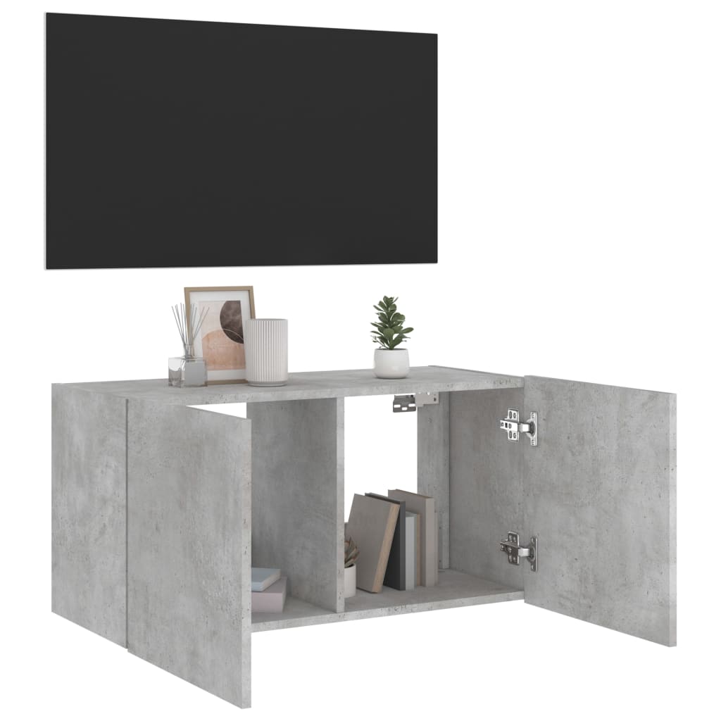 Meuble TV mural avec lumières LED gris béton 80x35x41 cm - XIOS