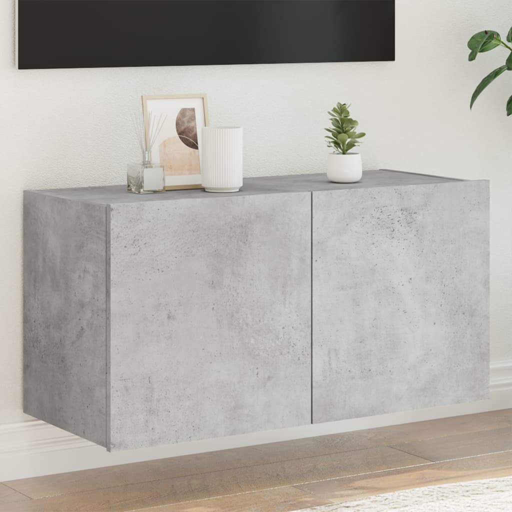 Meuble TV mural avec lumières LED gris béton 80x35x41 cm - XIOS