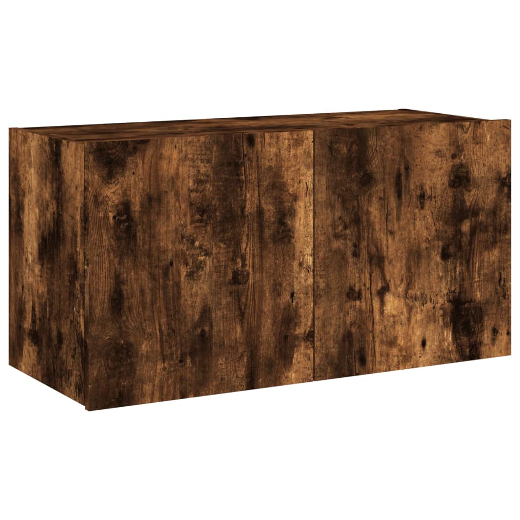 Meuble TV mural avec lumières LED chêne fumé 80x35x41 cm - XIOS