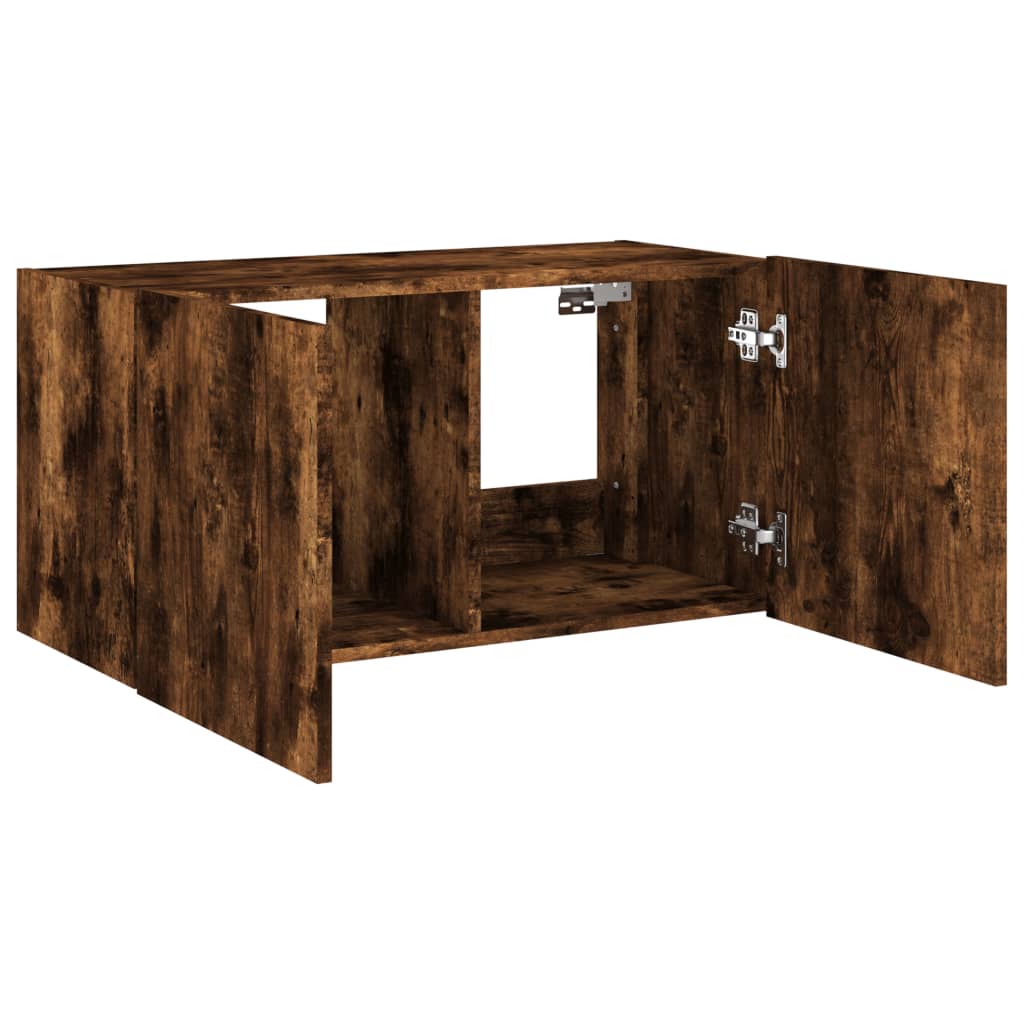 Meuble TV mural avec lumières LED chêne fumé 80x35x41 cm - XIOS